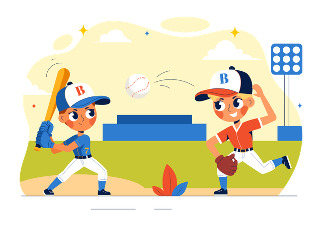 Baseball Enfants Jouant au baseball et au cricket  Illustration