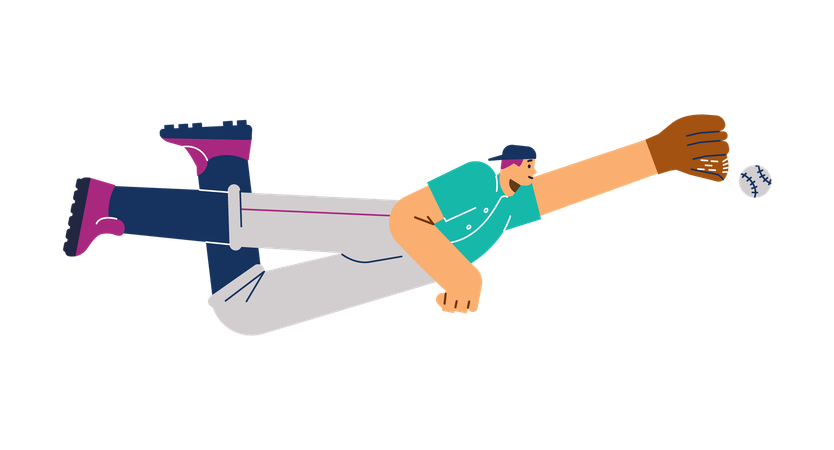 Baseball-Catcher mit Handschuh fängt Ball  Illustration