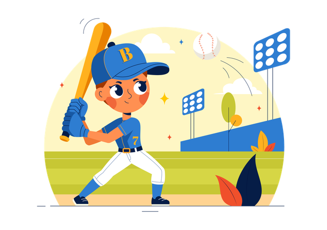 Baseball Kid playing baseball cricket  Illustration