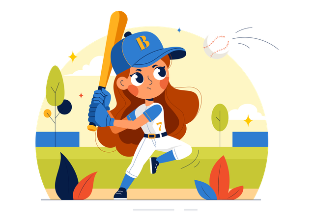 Baseball Kids Player playing baseball crick  Illustration
