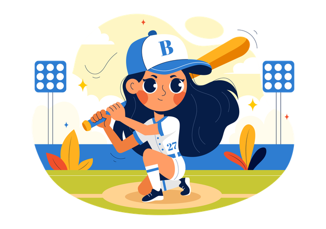 Baseball Kids Player playing baseball cricket  Illustration