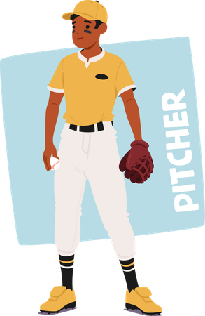 Baseball-Werfer in einer gelben Uniform steht bereit, den Ball zu werfen  Illustration