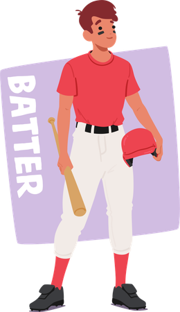 Baseball Player Batter Character Dressed In Red And White Uniform  Illustration