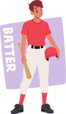 Baseball Player Batter Character Dressed In Red And White Uniform  Illustration