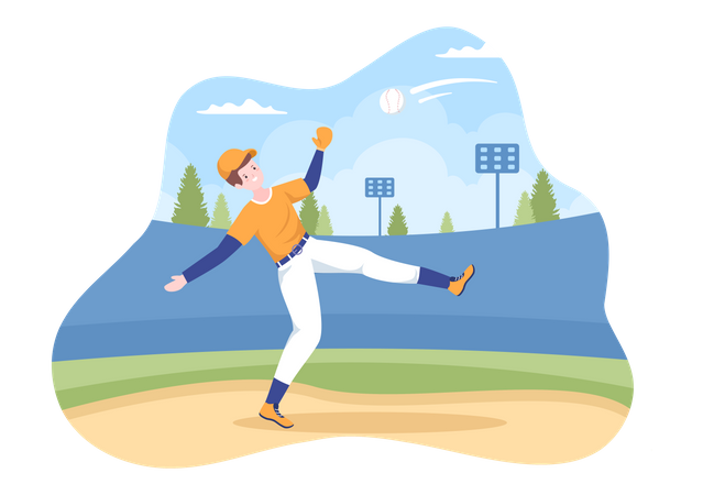 Baseball Player Catching ball  Illustration