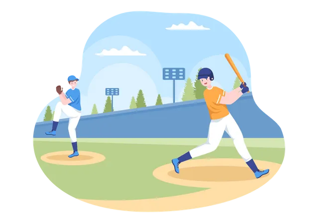 Baseball Player Hitting a Ball  Illustration