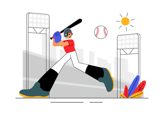 Baseball Player hitting ball  Illustration