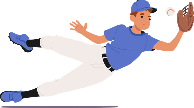 Baseball Player In Action Diving To Catch Ball With His Glove  Illustration