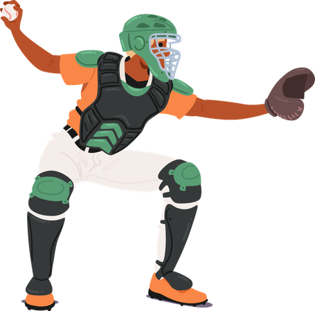 Baseball Player In Action Dressed In Full Protective Gear  Illustration