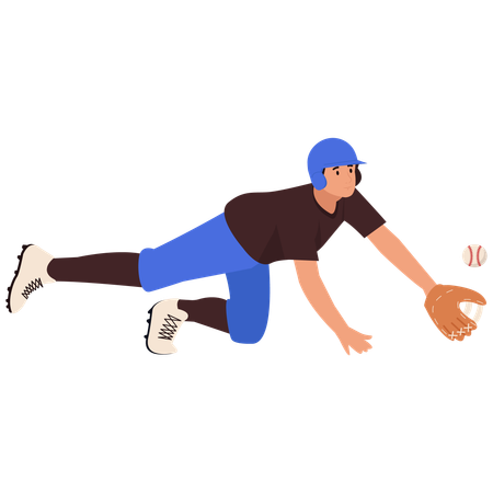 Baseball player in Diving Catch Pose  Illustration