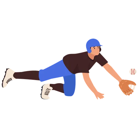 Baseball player in Diving Catch Pose  Illustration