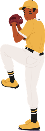 Baseball Player In Yellow Uniform Preparing To Pitch Ball  Illustration