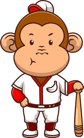 Baseball Player Monkey Holding Baseball Bat  Illustration