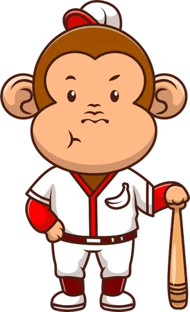 Baseball Player Monkey Holding Baseball Bat  Illustration