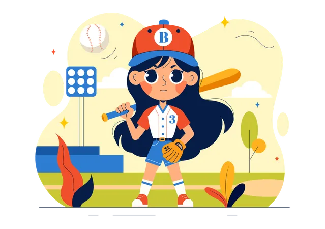 Baseball player standing with baseball bat  Illustration