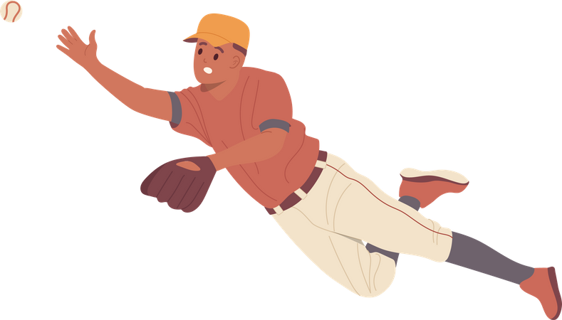 Baseball player wearing uniform and glove catching ball  Illustration