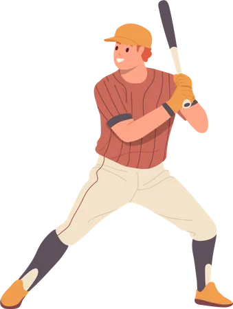 Baseball player wearing uniform holding bat preparing for hitting ball  Illustration
