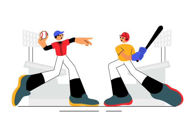 Baseball Players playing together  Illustration
