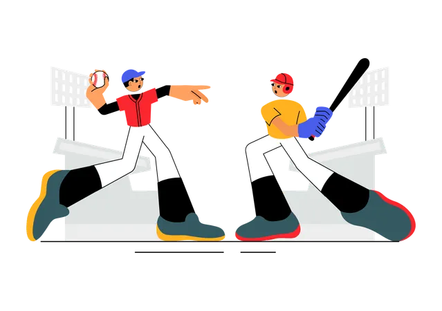 Baseball Players playing together  Illustration