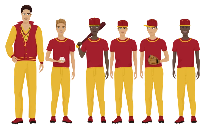 Baseballteam mit Trainer  Illustration