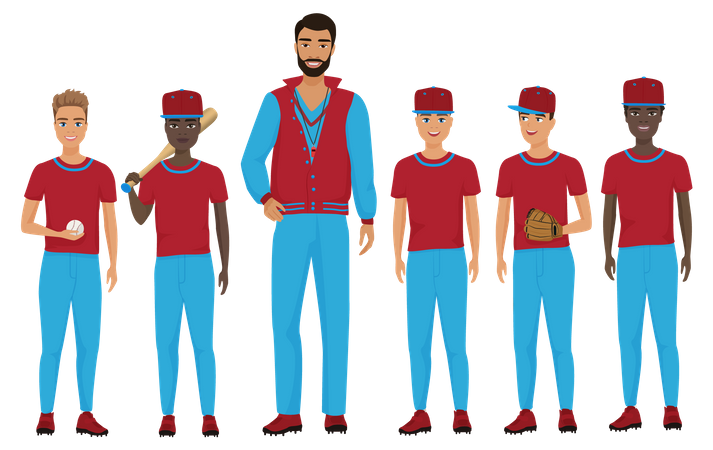 Baseballteam mit Trainer  Illustration