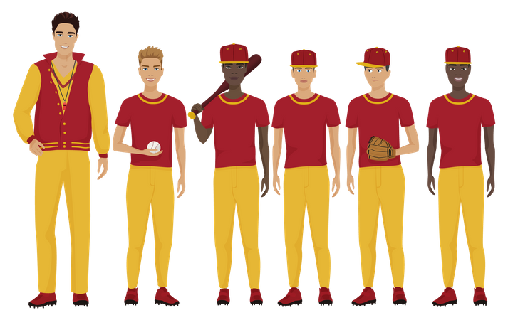 Baseball team with coach Illustration