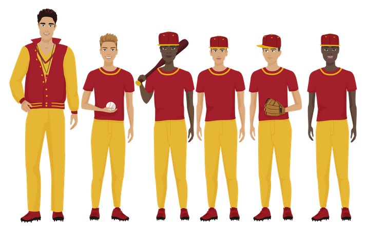 Baseball team with coach  Illustration