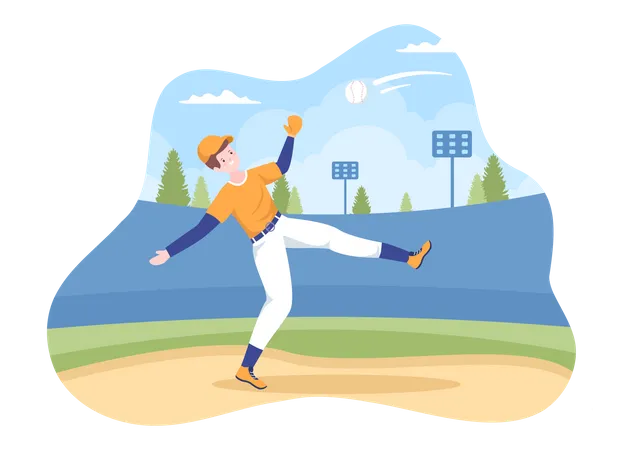 Baseball-Spieler fängt Ball  Illustration