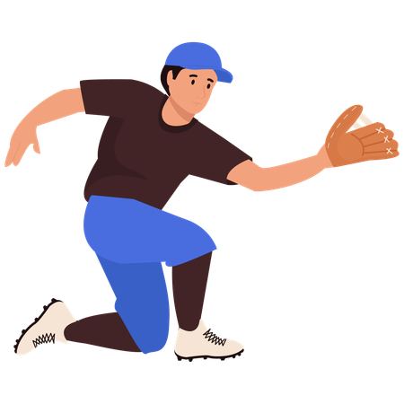 Baseballspieler fängt einen Groundball  Illustration