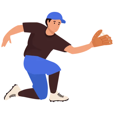 Baseballspieler fängt einen Groundball  Illustration