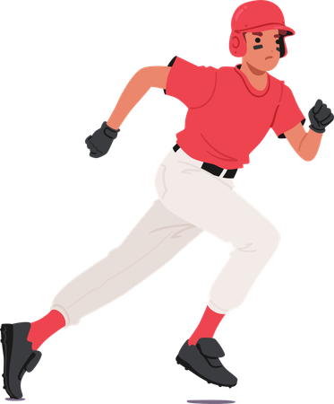 Baseballspieler, Zeichen, In, Rot, Uniform, Laufende  Illustration