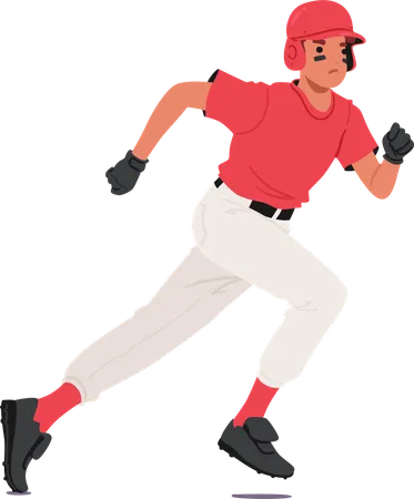 Baseballspieler, Zeichen, In, Rot, Uniform, Laufende  Illustration