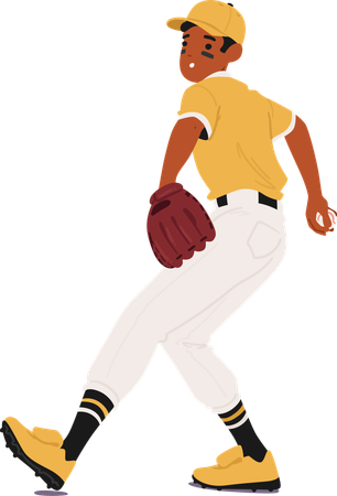 Baseball-Spieler in der Mitte des Spielfeldes mit Konzentration und Entschlossenheit  Illustration