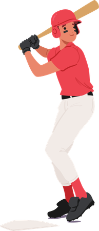 Baseball-Spieler in roter Uniform bereit, den Ball zu schlagen  Illustration