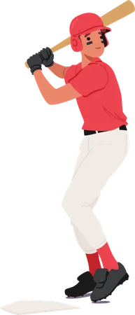 Baseball-Spieler in roter Uniform bereit, den Ball zu schlagen  Illustration