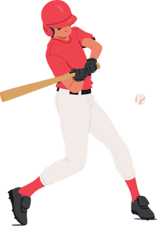 Baseball-Spieler im Schwung schlägt Ball mit Schläger  Illustration