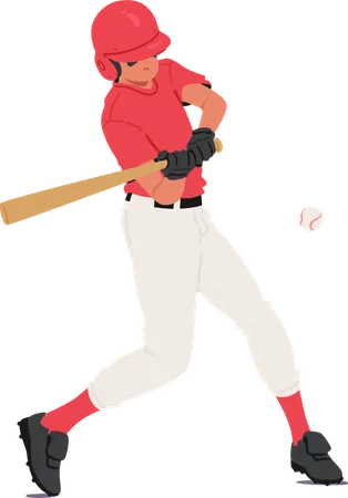 Baseball-Spieler im Schwung schlägt Ball mit Schläger  Illustration