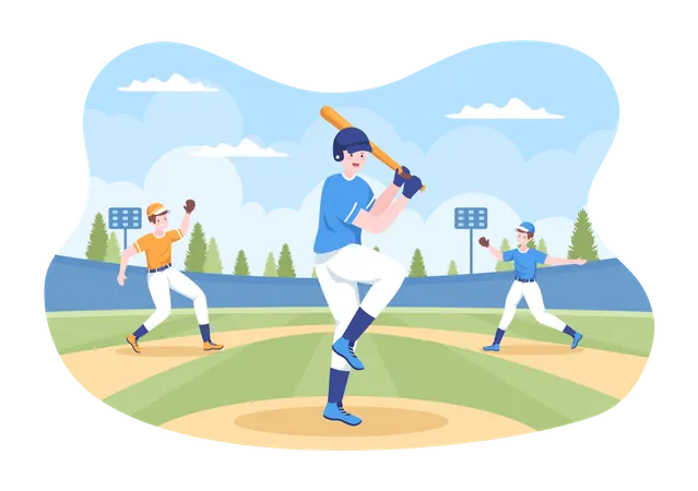 Baseball-Spieler spielen im Spiel  Illustration