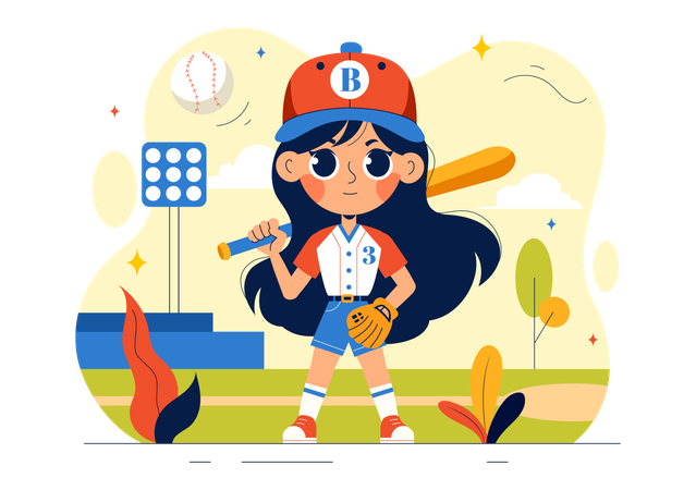 Baseball-Spieler steht mit Baseballschläger  Illustration