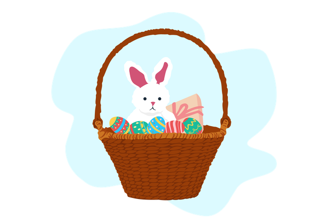Basket and rabbit  イラスト