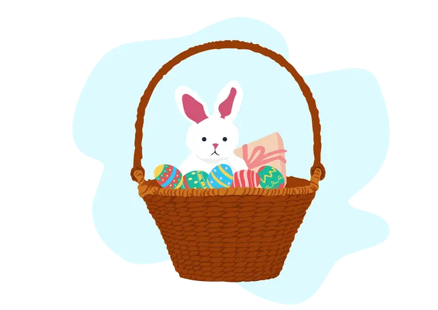 Basket And Rabbit Illustration Illustration