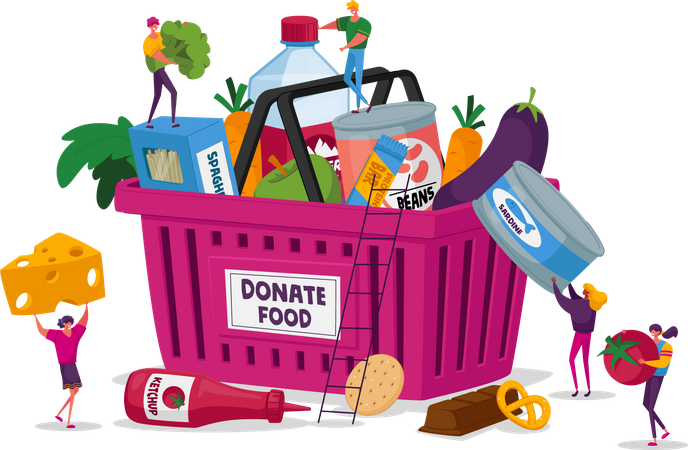 Basket of food for donation  Illustration