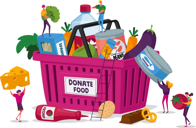 Basket of food for donation Illustration