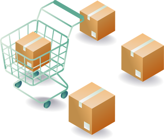 Basket with cardboard shopping packages  Illustration