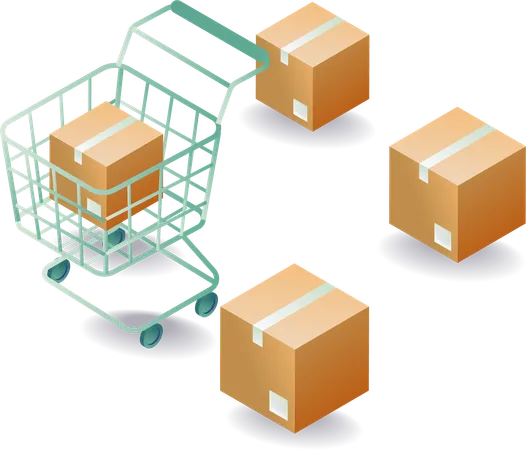 Basket with cardboard shopping packages  Illustration