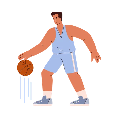 Männlicher Basketballspieler dribbelt Ball  Illustration