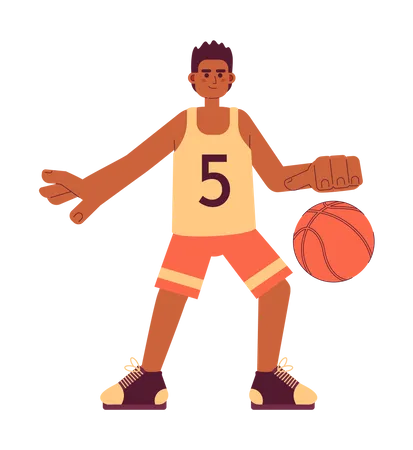 Basketball Player Semi Flat Colorful Vector Character African American Sportsman Dribbling With Basketball Editable Full Body Person On White Simple Cartoon Spot Illustration For Web Graphic Design Illustration