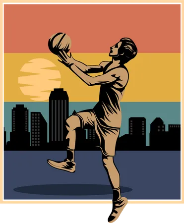 California Basketball Retro Design Landscape Illustration
