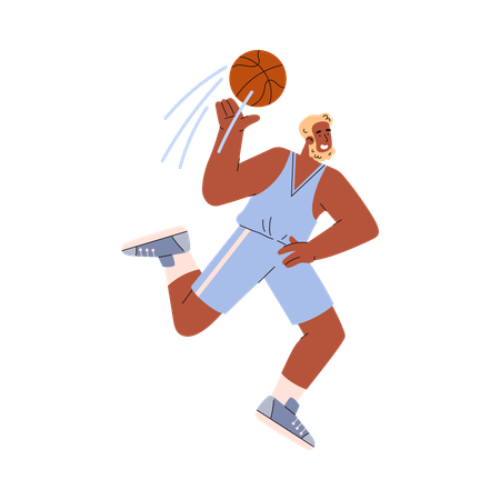 Basketball player blond man with beard running after ball  Illustration