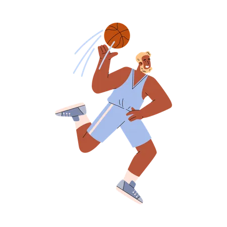 Basketball player blond man with beard running after ball  Illustration